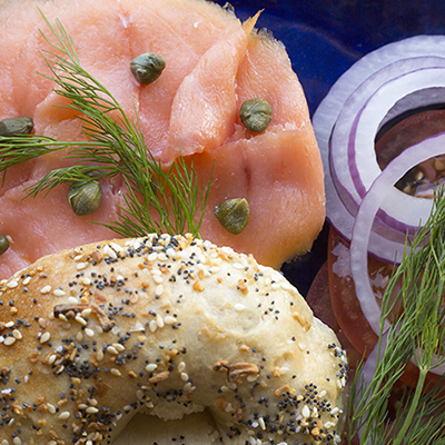 Mesuggahs - Bagels with lox and onions