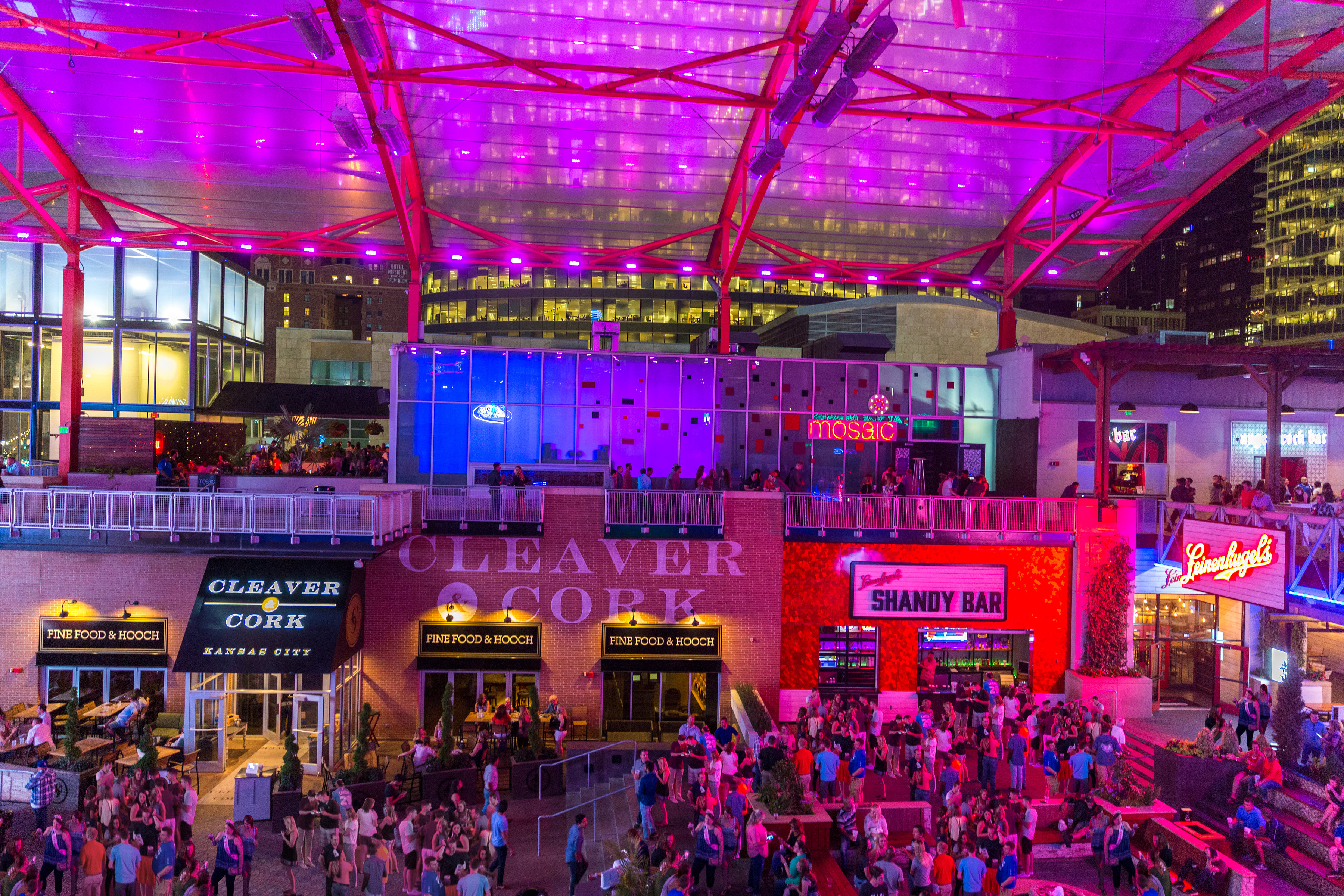 Interior view of Power and Light District with crowds 