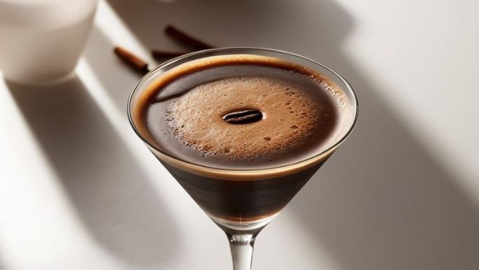 Espresso martini garnished with coffee bean.